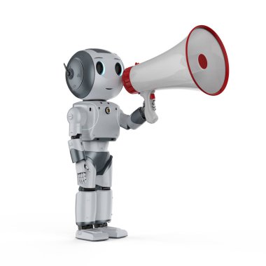 3D megafonlu robotlu çevrimiçi pazarlama kavramı