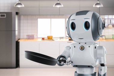 3 boyutlu pişirme robotu kızartma tavasıyla pişiriyor.