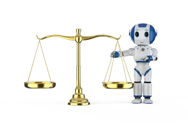 Cyber Law Concept Rendering Mini Robot Golden Scale White Background — Stock Photo, Image