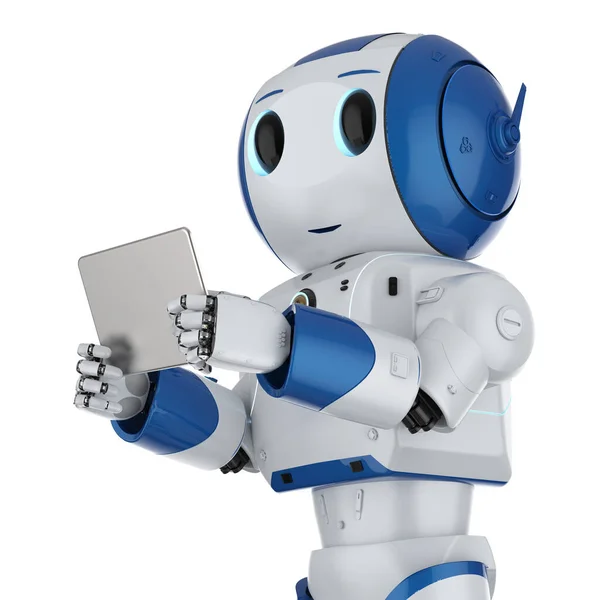 Rendering Cute Artificial Intelligence Robot Digital Tablet — Stock Photo, Image