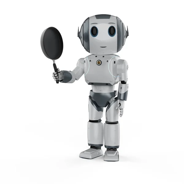 Rendering Chef Kok Robot Koken Met Koekenpan — Stockfoto