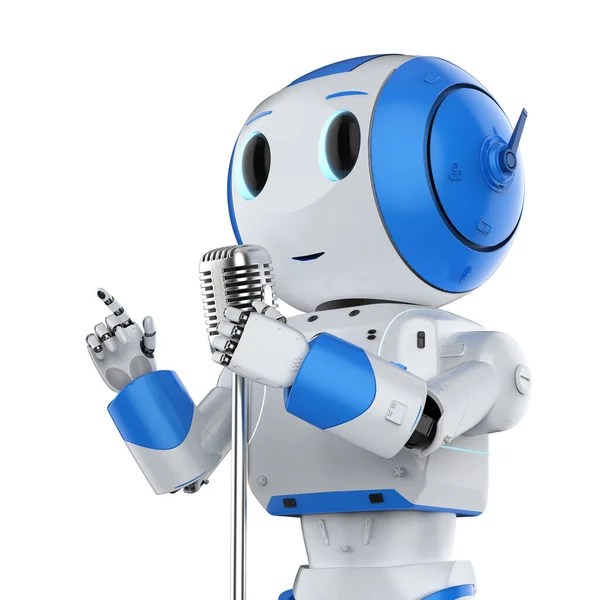 Rendering Robotic Public Speaker Speaking Microphone — Stock Photo, Image