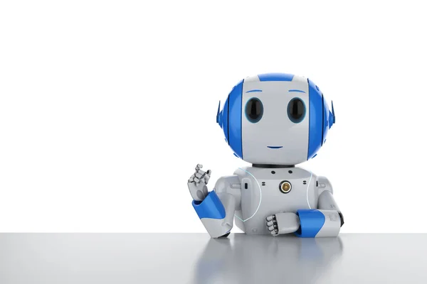Renderizado Robot Amigable Pensar Calcular Escritorio — Foto de Stock