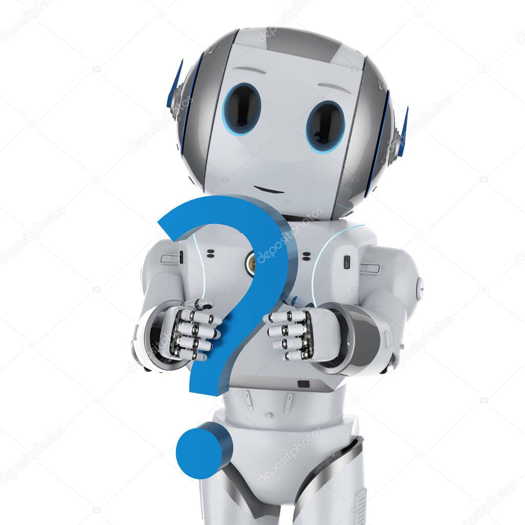 Automation customer support concept with 3d rendering humanoid robot with question mark