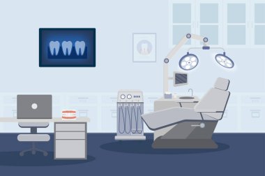 Diş sağlığı kliniği içsel düz tasarım vektör çizimi