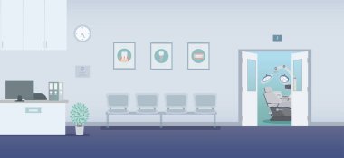 Diş sağlığı kliniği içsel düz tasarım vektör çizimi