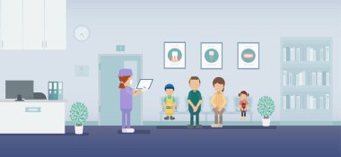 Hastaların düz tasarım vektör illüstrasyonlu diş sağlığı kliniği
