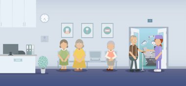 Hastaların düz tasarım vektör illüstrasyonlu diş sağlığı kliniği