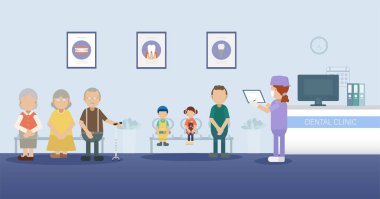 Hastaların düz tasarım vektör illüstrasyonlu diş sağlığı kliniği