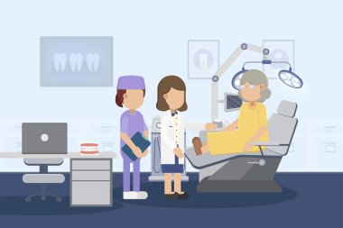 Hasta düz tasarım vektör illüstrasyonlu diş sağlığı kliniği