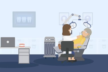 Hasta düz tasarım vektör illüstrasyonlu diş sağlığı kliniği