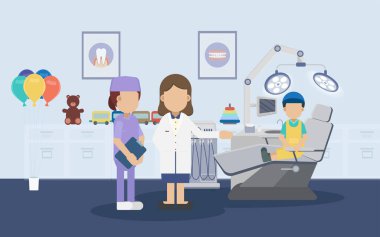 Hastaların düz tasarım vektör illüstrasyonlu diş sağlığı kliniği
