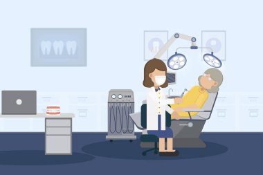 Hasta düz tasarım vektör illüstrasyonlu diş sağlığı kliniği