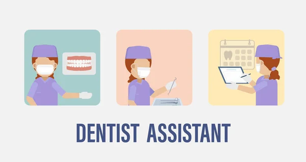 Ensemble Avatars Assistant Dentiste Illustration Vectorielle Design Plat — Image vectorielle