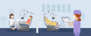 Hastaların düz tasarım vektör illüstrasyonlu diş sağlığı kliniği