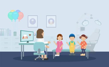 Dişçi ve çocuk düz tasarım vektör çizimi