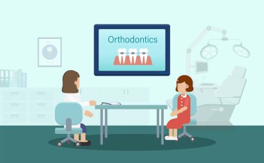 Ortodontik konsept düz tasarım vektör illüstrasyonlu diş kliniği
