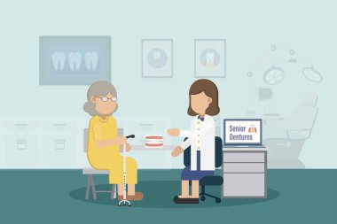 Üst düzey takma dişler konsepti düz tasarım vektör çizimi