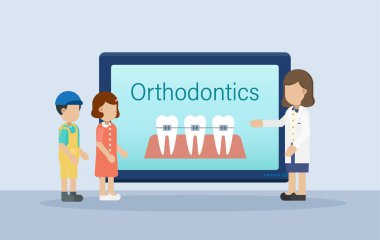 Ortodontist düz tasarım vektör çizimi ile ortodonti konsepti