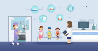 Simgeli düz tasarım vektör illüstrasyonlu diş sağlığı kliniği