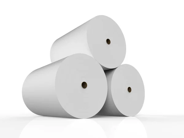 Rendering Heap White Paper Rolls White Background — Stock Photo, Image
