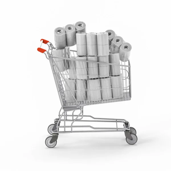 Rendering Shopping Cart Full Toilet Paper Packages — Stock Photo, Image