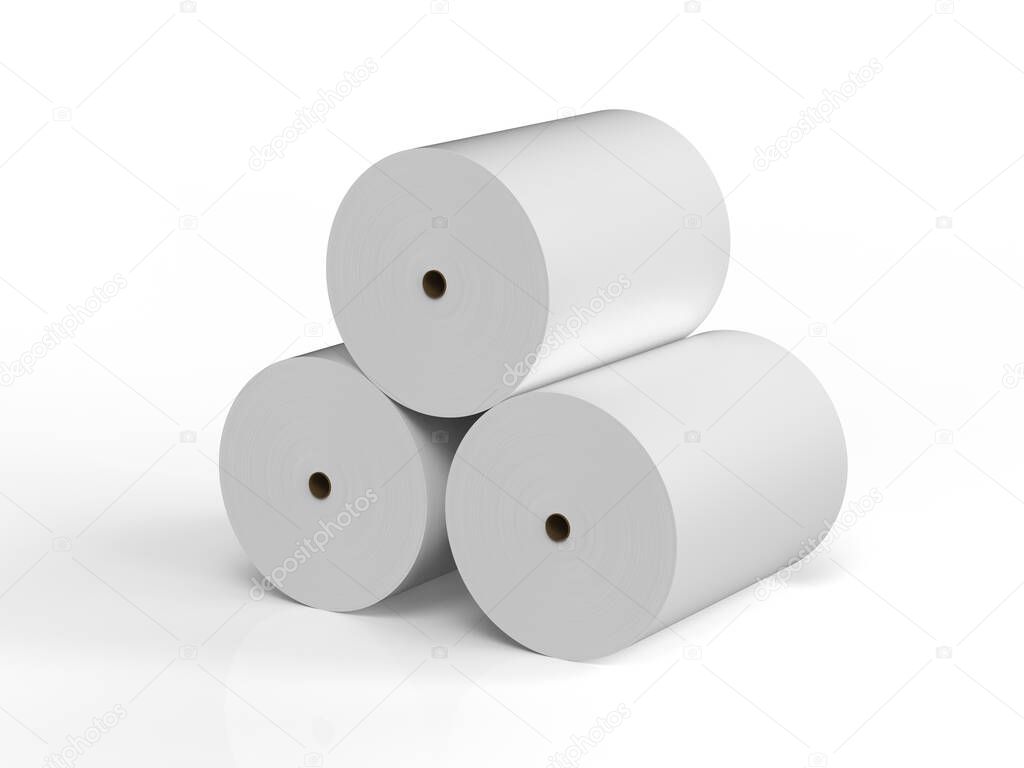 3d rendering heap of white paper rolls on white background