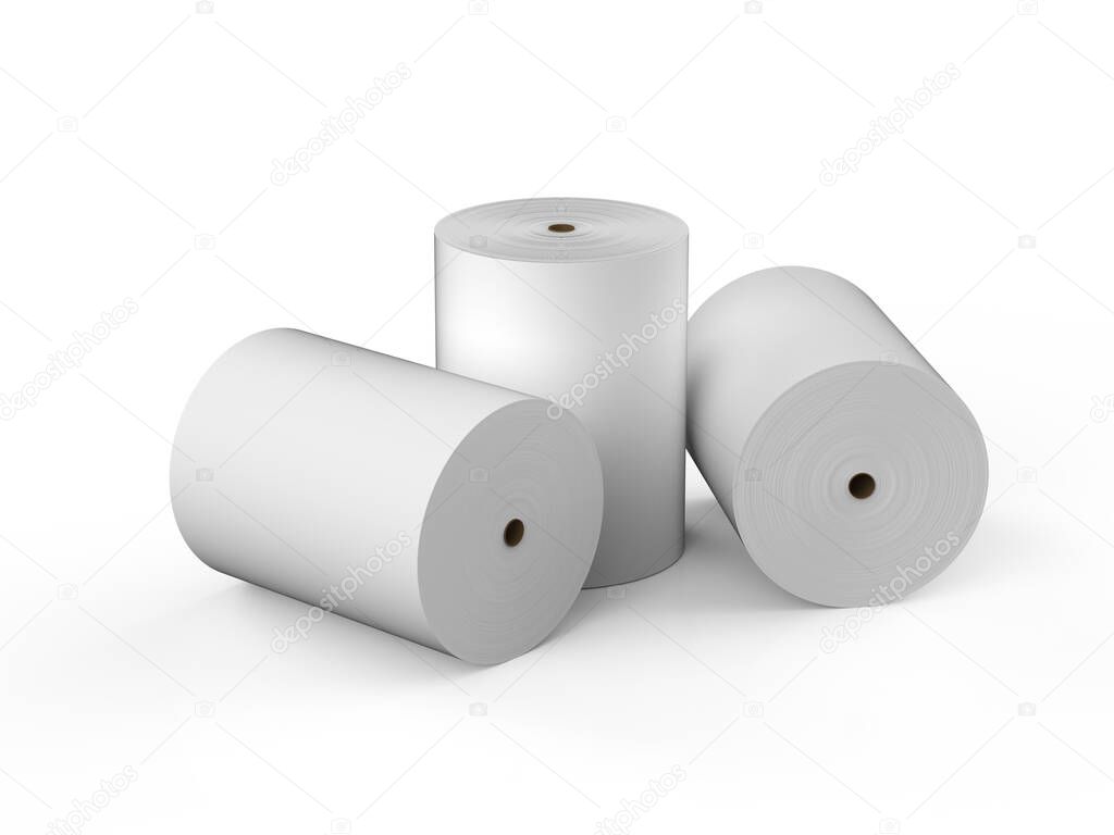3d rendering white paper rolls on white background