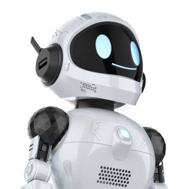 3D görüntüleme şirin ve küçük yapay zeka kişisel asistan robot beyaz arka planda izole