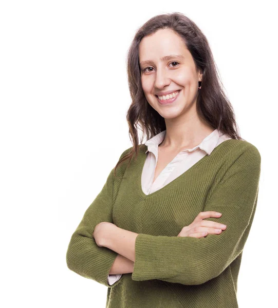 Retrato Una Jovencita Hermosa Sonriendo Aislada Sobre Fondo Blanco — Foto de Stock