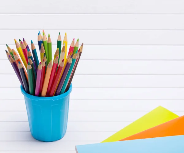 Kleur Potloden Het Geval Van Een Potlood Notebooks Geïsoleerd Witte — Stockfoto