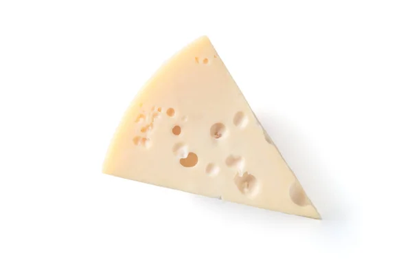 Triangolo Pezzo Formaggio Maasdam Isolato Uno Sfondo Bianco Vista Dall — Foto Stock