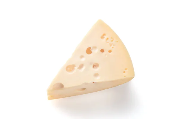Треугольный Кусок Сыра Маасдам Изолирован Белом Фоне Вид Сверху — стоковое фото