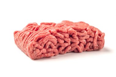 Kıyılmış et, domuz, sığır eti, forcemeat, kırpma yolu, izole üzerinde beyaz arka plan