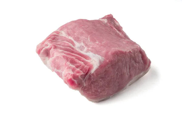 Grande Pezzo Carne Filetto Carbonato Maiale Crudo Isolato Fondo Bianco — Foto Stock
