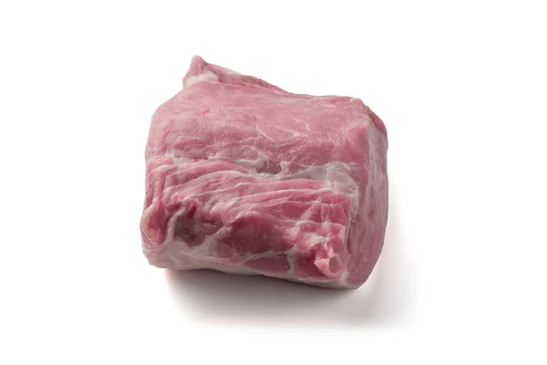 Großes Stück Fleisch Rohes Schweinekarbonatfilet Isoliert Auf Weißem Hintergrund — Stockfoto