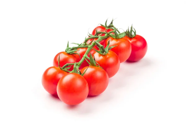 Reife Frische Kirschtomaten Auf Zweig Isoliert Auf Weißem Hintergrund — Stockfoto