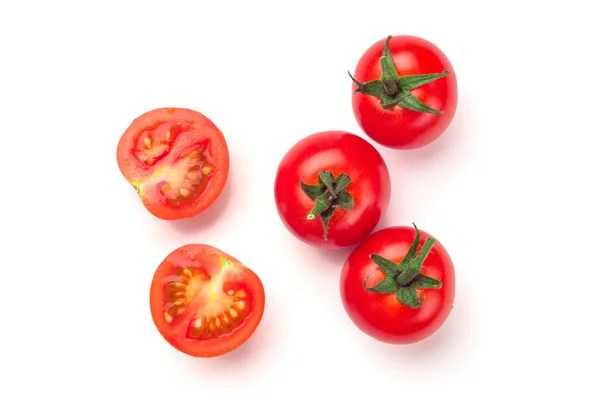 Tomates Cereja Orgânicos Suculentos Isolados Sobre Fundo Branco — Fotografia de Stock