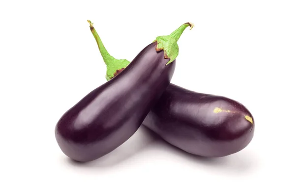 Fresh Eggplant Vegetable Stem Isolated White Background Aubergine Clipping Path — Stock Photo, Image