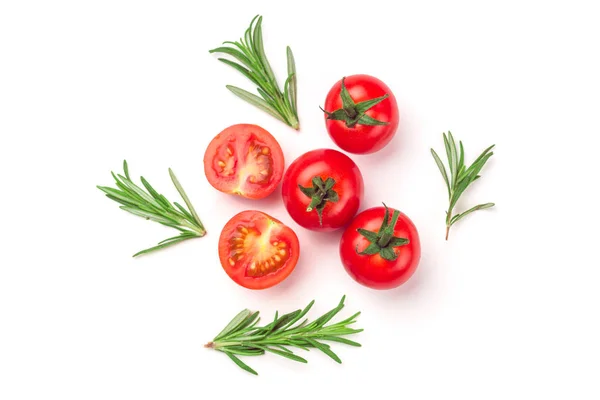 Tomates Cereja Com Alecrim Cima Branco — Fotografia de Stock