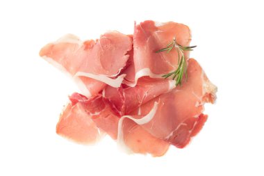 Beyaz arka plan üzerinde izole dilimlenmiş hamon prosciutto