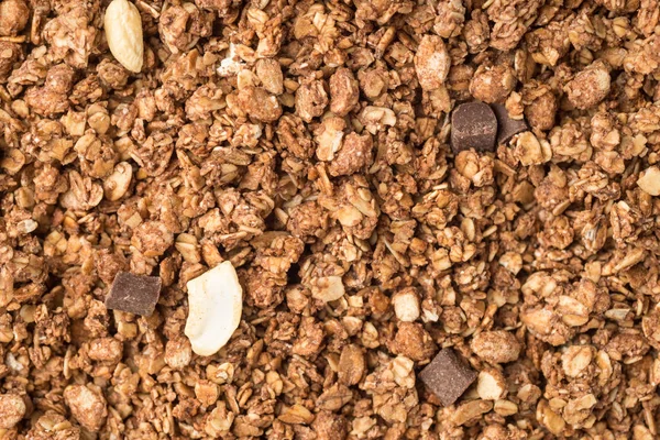 Desayuno Muesli Con Pasas Avena Vista Cerca Granola Crujiente Anacardo —  Fotos de Stock