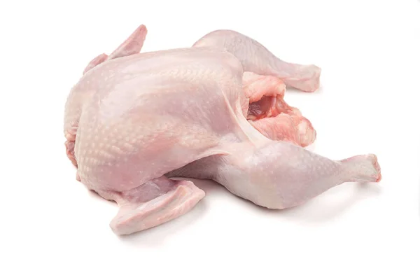 Poulet Frais Entier Cru Chemin Coupe Sur Fond Blanc Isolé — Photo