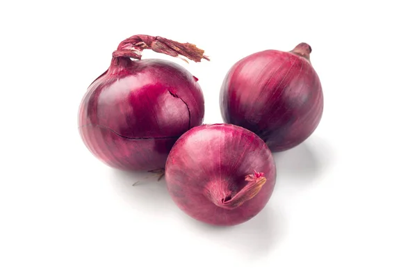Three Red Onion Bulb Isolated White Background Cutout — Stock Photo, Image