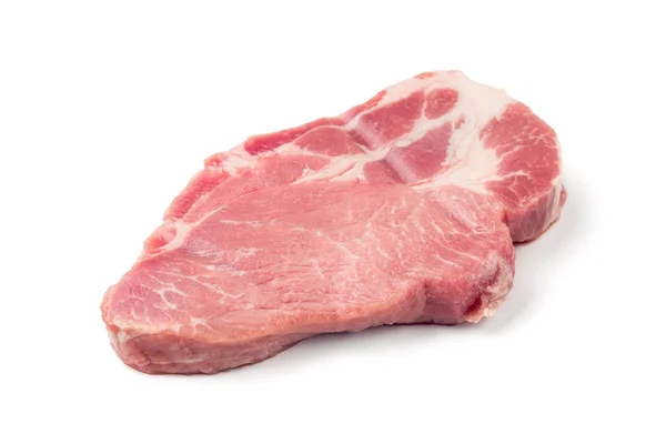 Chuletas Frescas Cerdo Crudas Aisladas Sobre Fondo Blanco Vista Superior — Foto de Stock