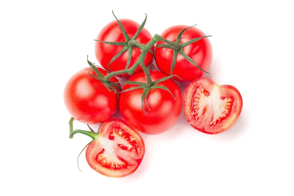 Bund Frischer Tomaten Mit Wassertropfen Isoliert Auf Weißem Hintergrund Ansicht — Stockfoto