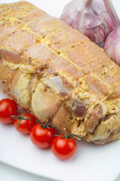 Traditional Unprepared Honey Glazed Ham Ready Holidays White Plate — Stock Photo, Image