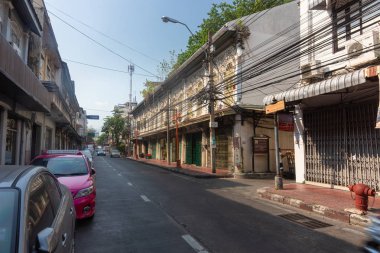 Bangkok, Tayland - 14 Şubat 2019: Boş sokak Çin yedekte