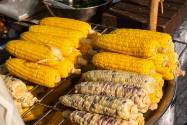 Taze organik mısır. Taze pazarda Tatlı Mısır