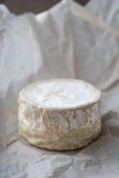 Camembert, queso suave sobre fondo de papel arrugado — Foto de Stock